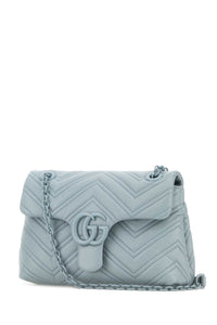 Gucci Women Light Blue Nappa Leather Small Gg Marmont Shoulder Bag