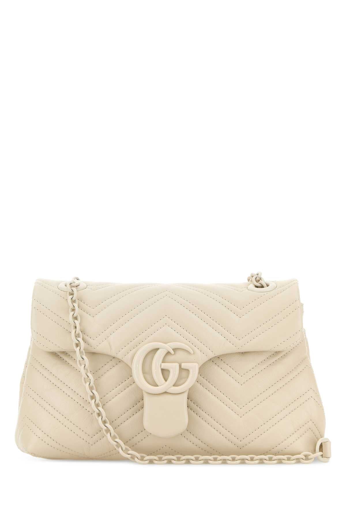 Gucci Women Ivory Nappa Leather Small Gg Marmont Shoulder Bag