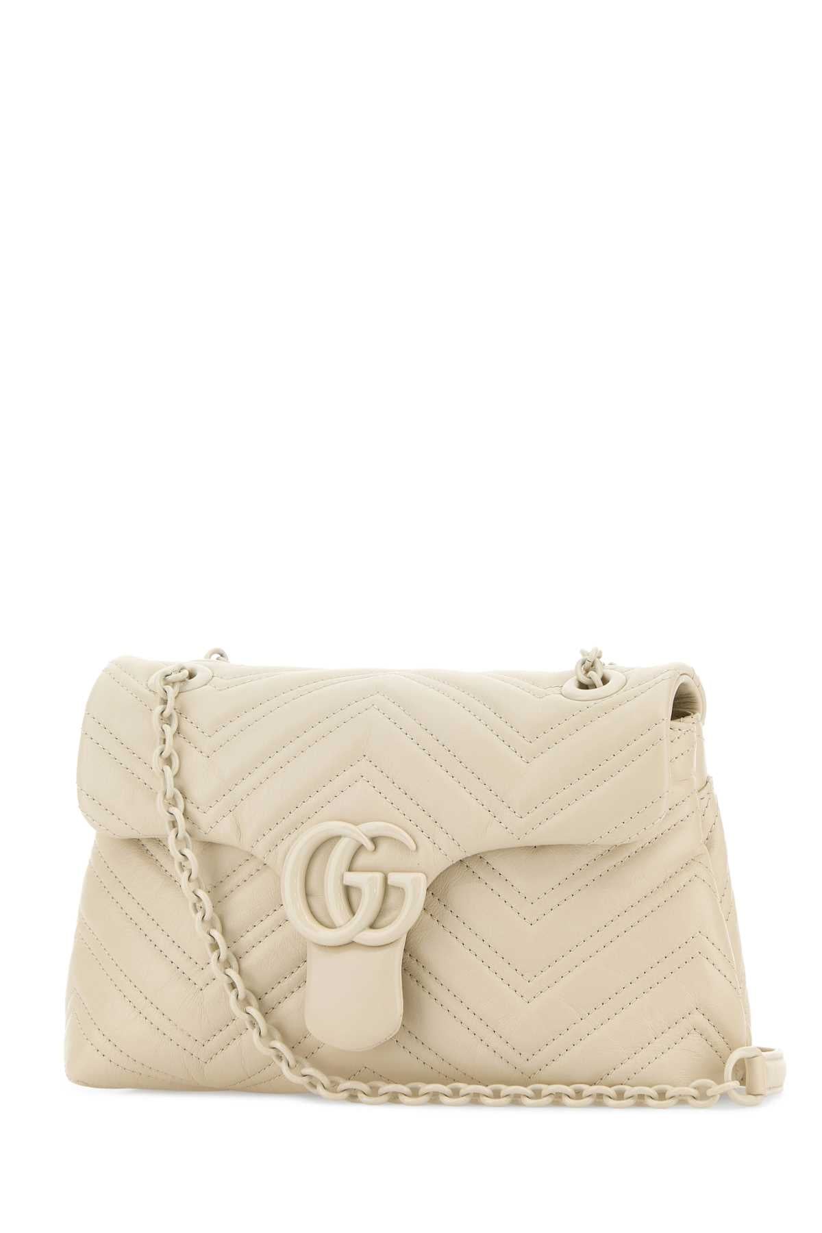 Gucci Women Ivory Nappa Leather Small Gg Marmont Shoulder Bag