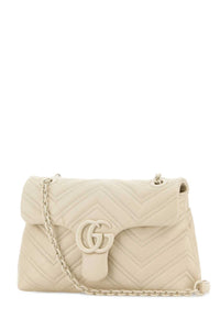 Gucci Women Ivory Nappa Leather Small Gg Marmont Shoulder Bag
