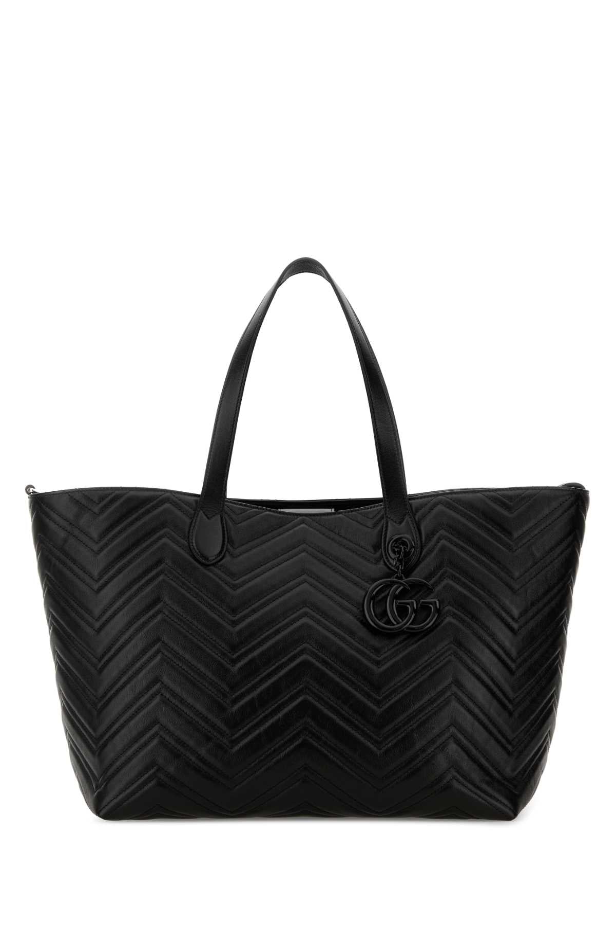Gucci Women Black Leather Large Gg Marmont Shopping Bag