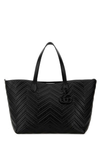 Gucci Women Black Leather Large Gg Marmont Shopping Bag