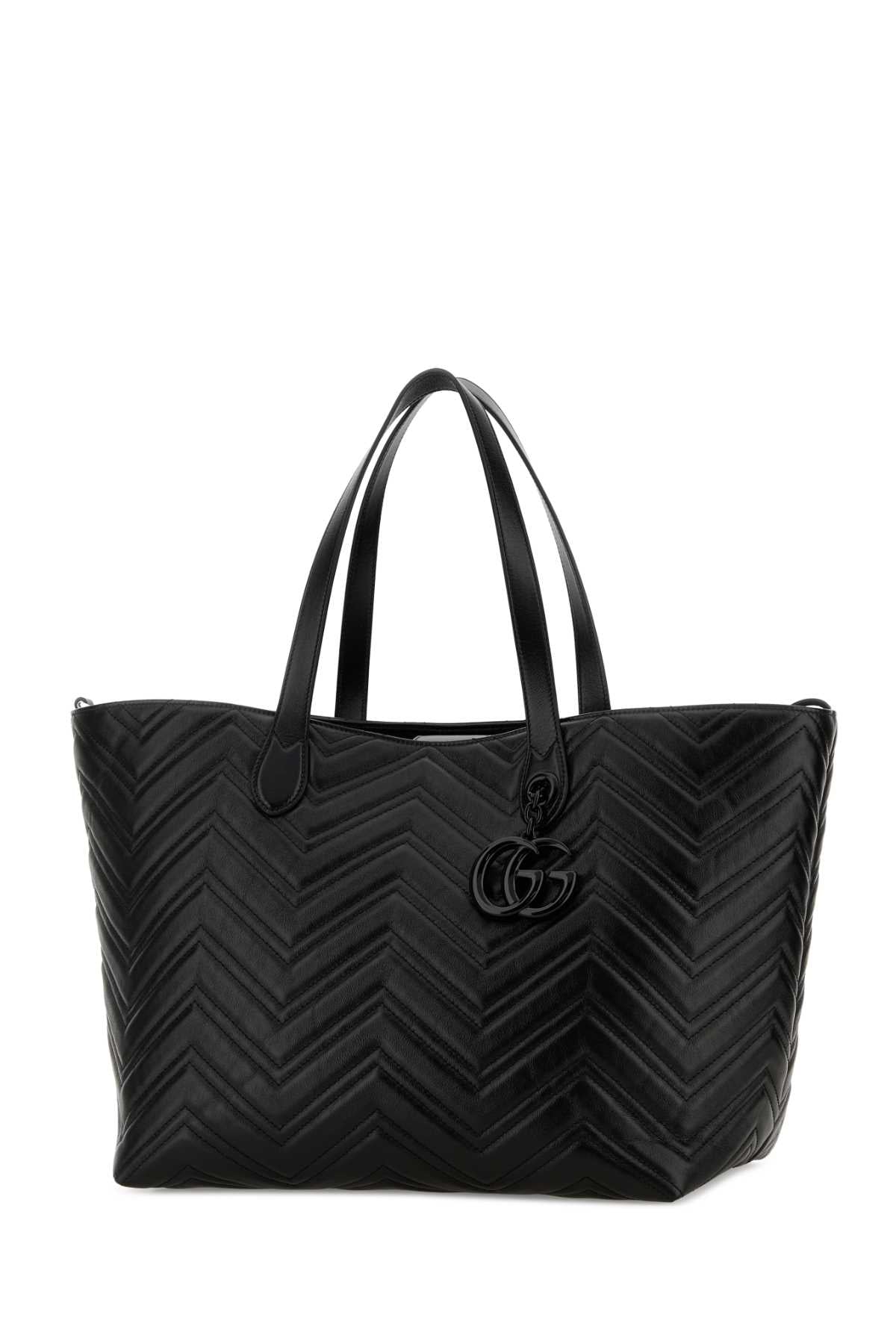 Gucci Women Black Leather Large Gg Marmont Shopping Bag