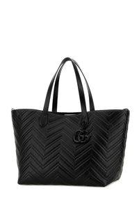 Gucci Women Black Leather Large Gg Marmont Shopping Bag