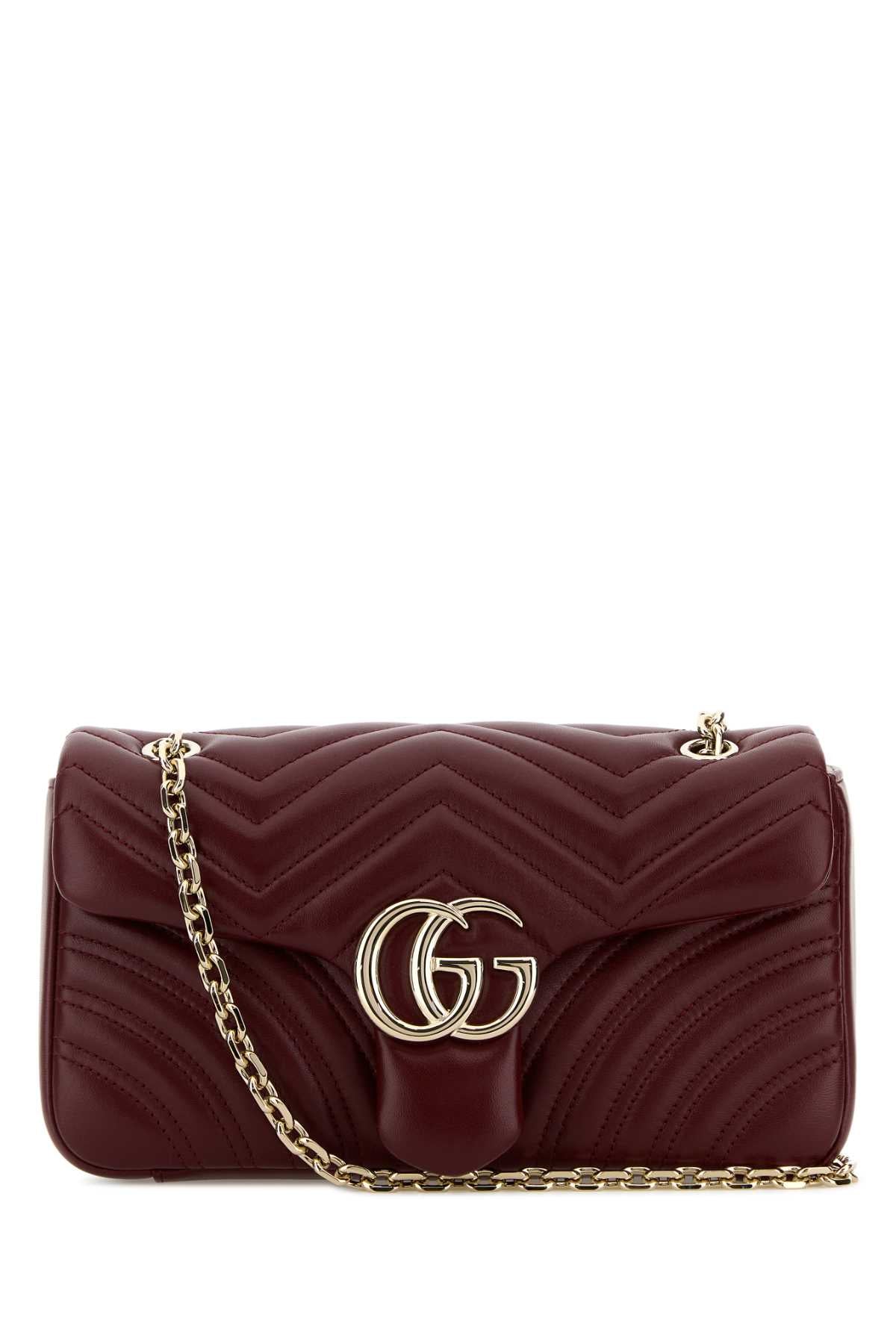 Gucci Women Burgundy Nappa Leather Medium Gg Marmont Shoulder Bag