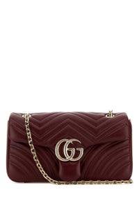 Gucci Women Burgundy Nappa Leather Medium Gg Marmont Shoulder Bag