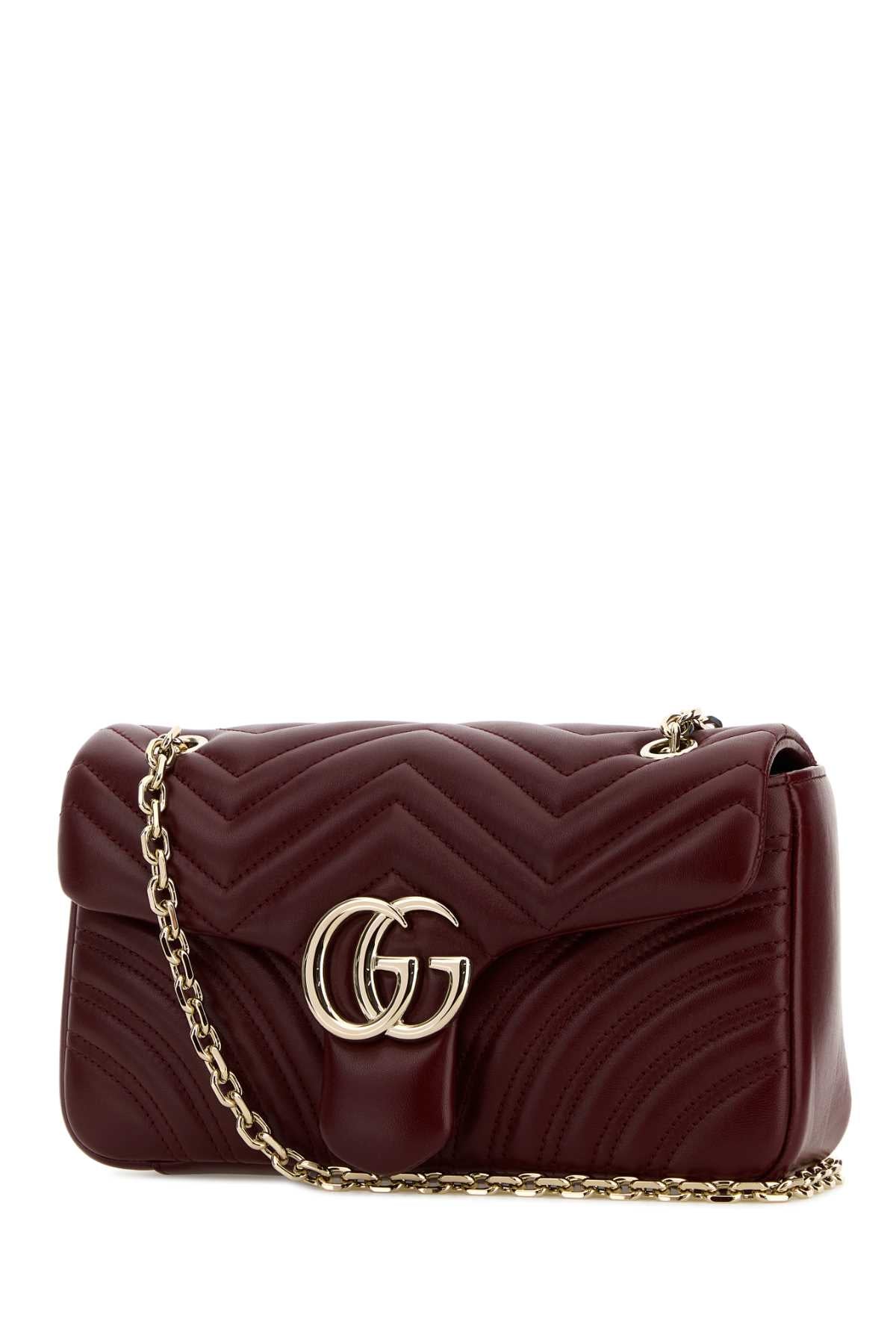 Gucci Women Burgundy Nappa Leather Medium Gg Marmont Shoulder Bag