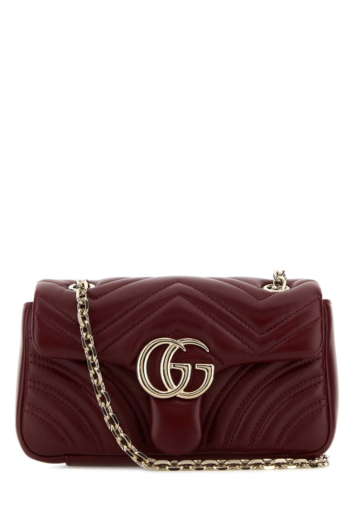 Gucci Women Burgundy Nappa Leather Small Gg Marmont Shoulder Bag