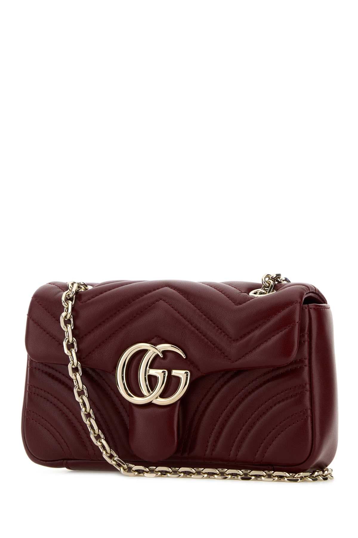 Gucci Women Burgundy Nappa Leather Small Gg Marmont Shoulder Bag