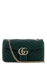Gucci Women Dark Green Nappa Leather Medium Gg Marmont Shoulder Bag