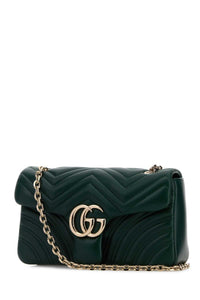 Gucci Women Dark Green Nappa Leather Medium Gg Marmont Shoulder Bag