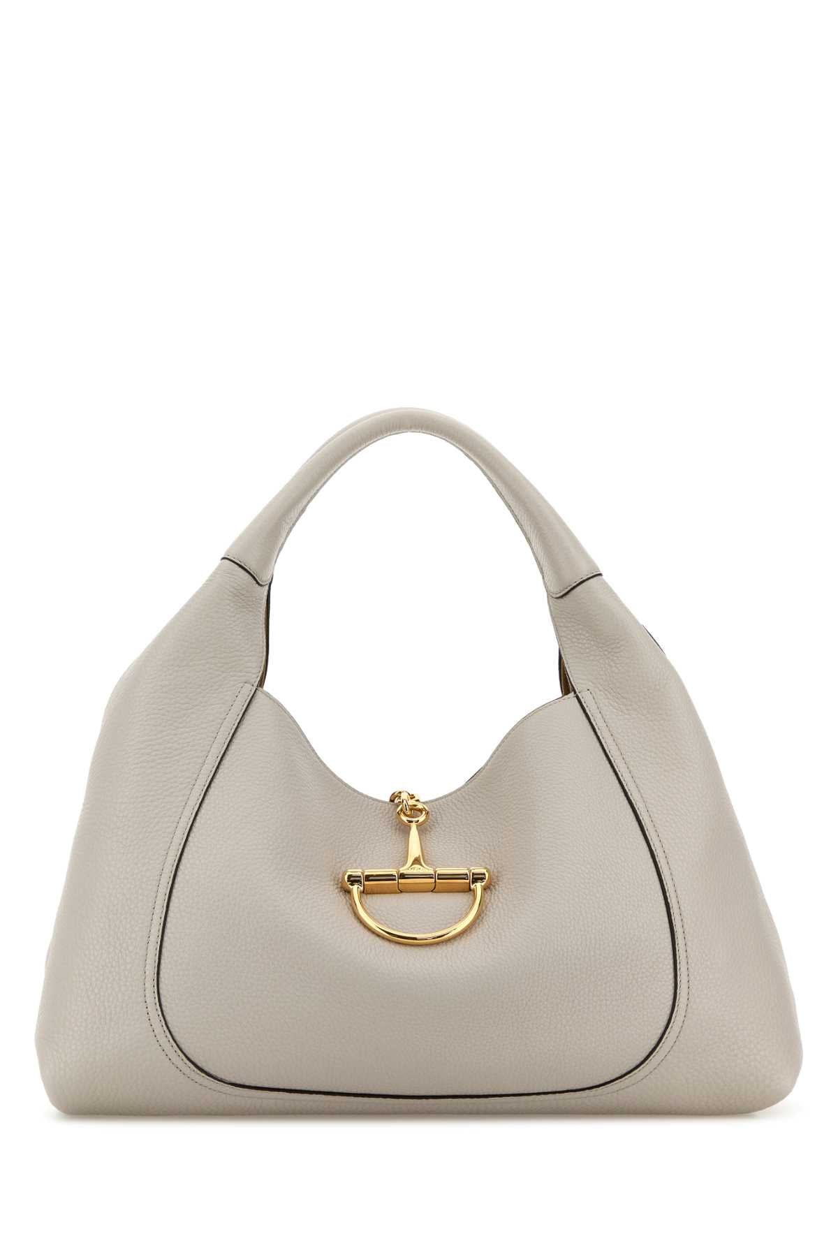 Gucci Women Light Grey Leather Large Gucci Softbit Shoulder Bag
