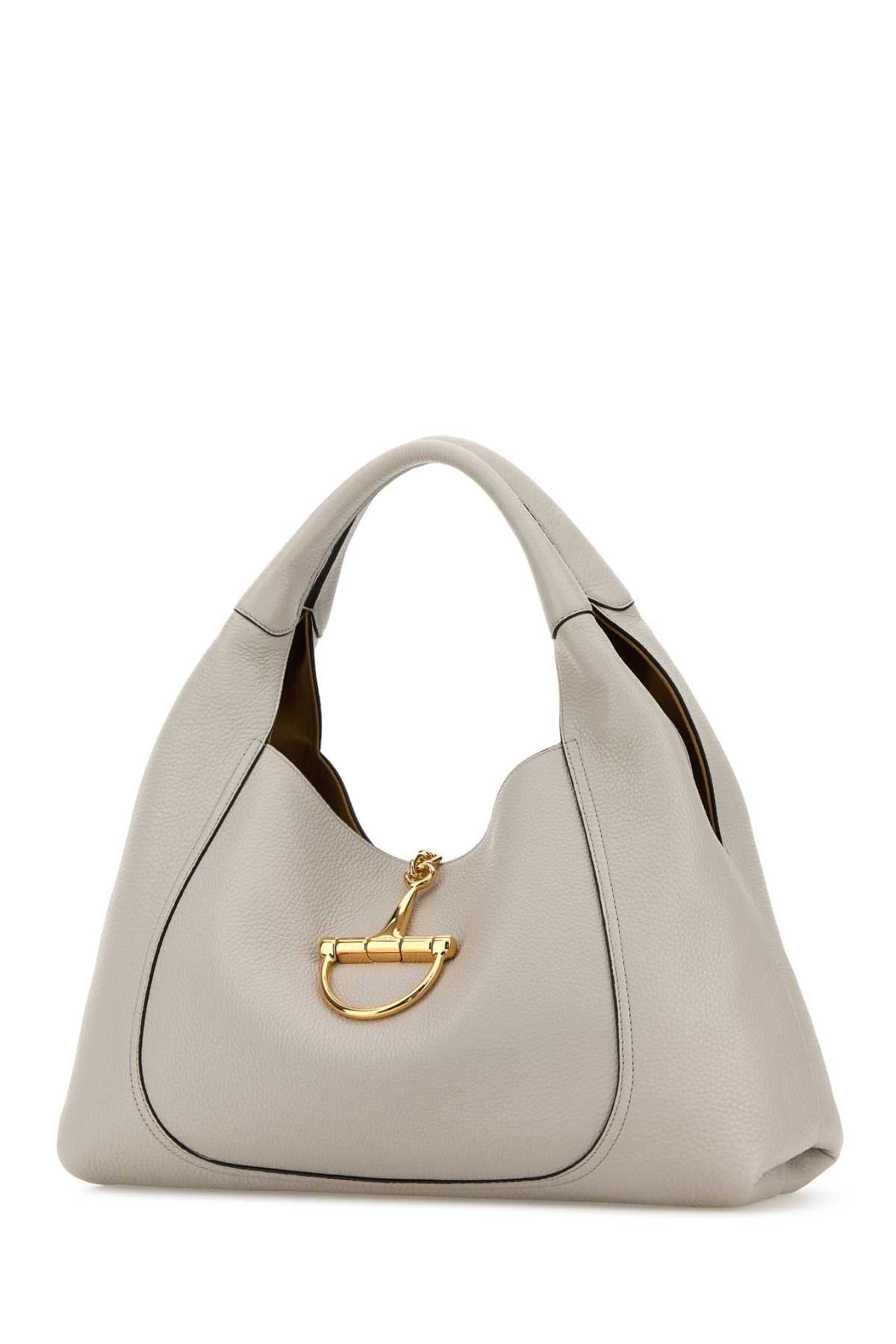 Gucci Women Light Grey Leather Large Gucci Softbit Shoulder Bag