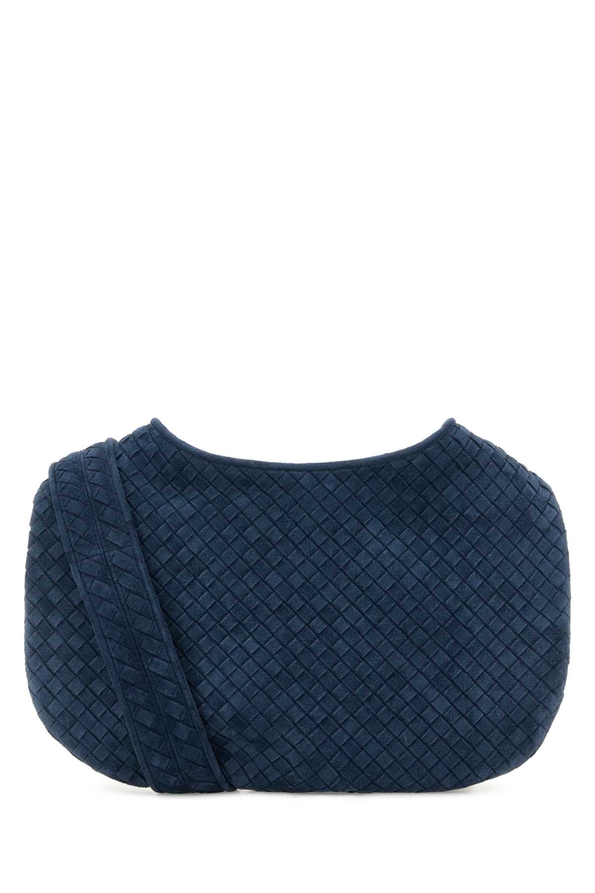 Bottega Veneta Men Navy Blue Suede Crossbody Bag