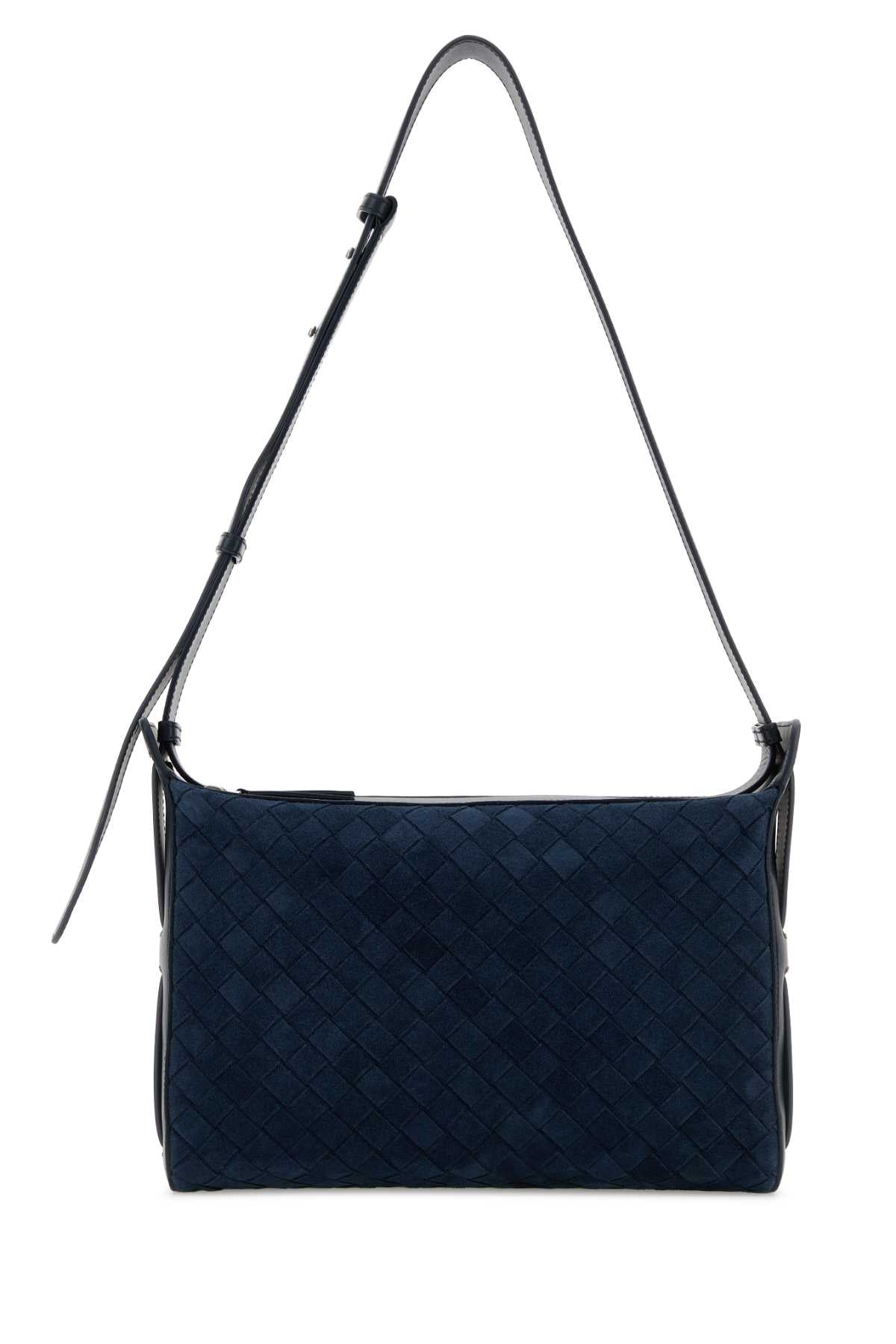 Bottega Veneta Men Navy Blue Suede Tribeca Handle Crossbody Bag