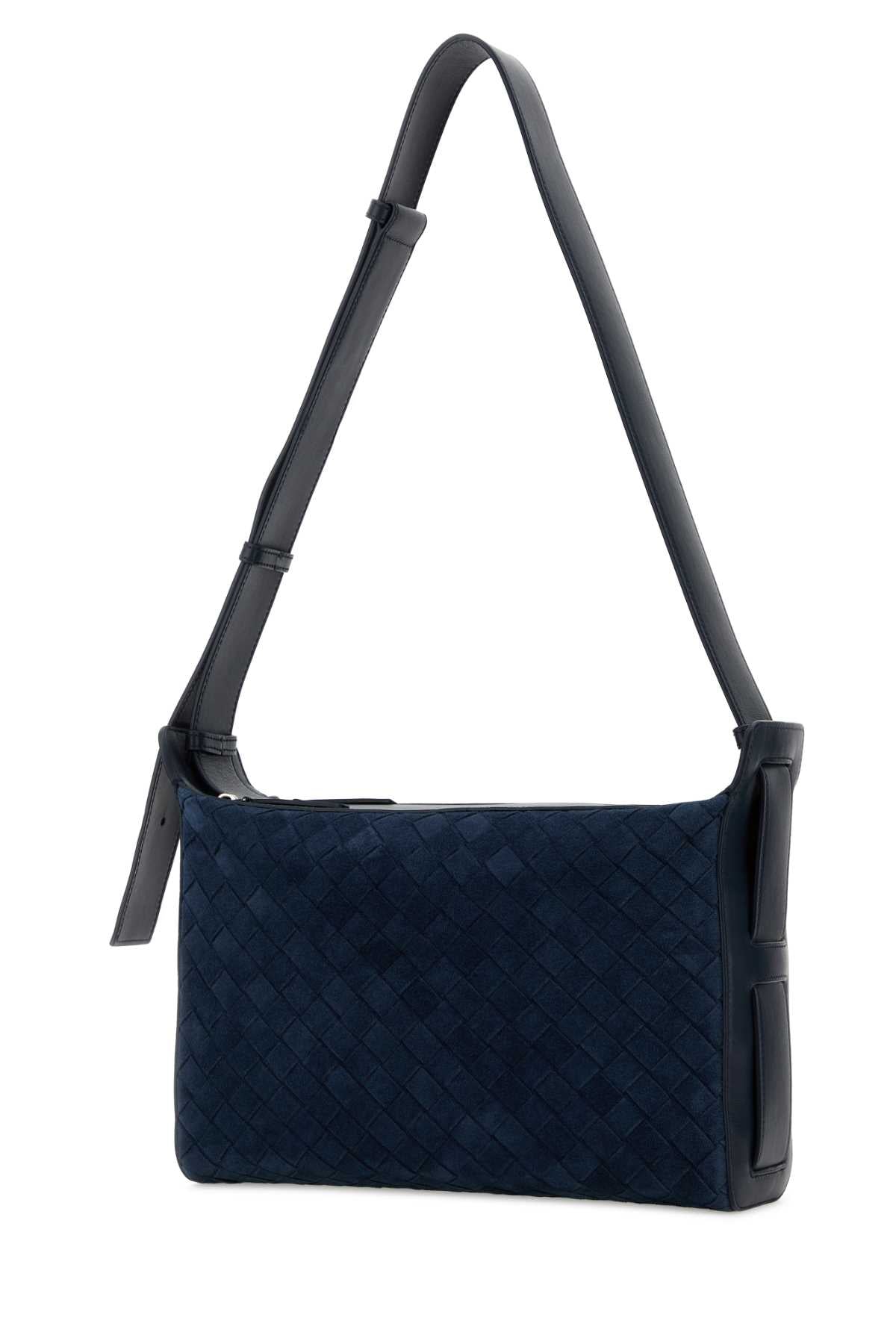 Bottega Veneta Men Navy Blue Suede Tribeca Handle Crossbody Bag