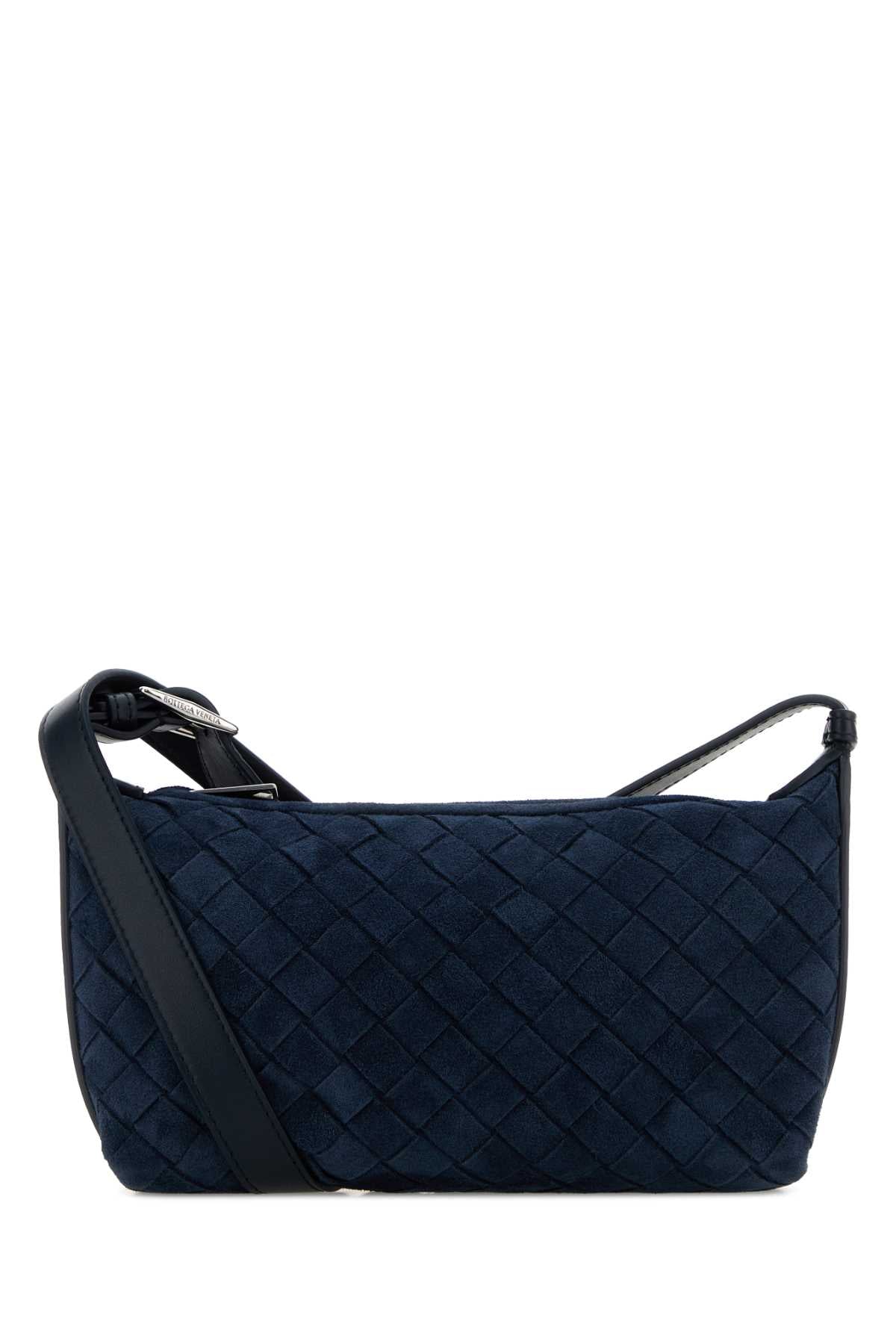 Bottega Veneta Men Navy Blue Suede Traveler Crossbody Bag