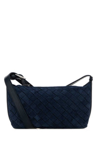 Bottega Veneta Men Navy Blue Suede Traveler Crossbody Bag