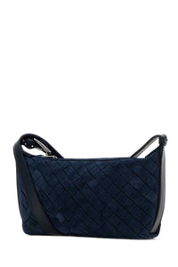 Bottega Veneta Men Navy Blue Suede Traveler Crossbody Bag