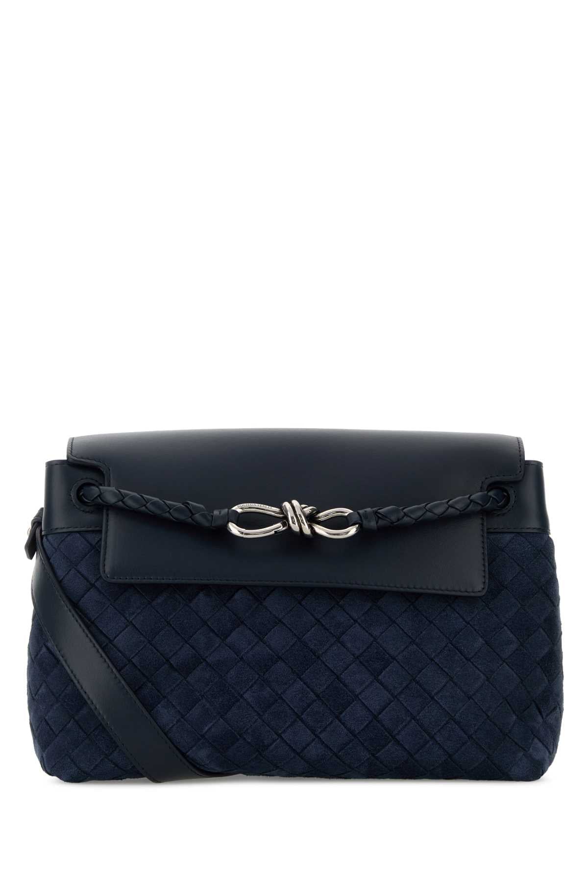 Bottega Veneta Men Navy Blue Suede Small Andiamo Crossbody Bag