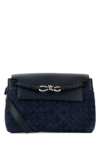 Bottega Veneta Men Navy Blue Suede Small Andiamo Crossbody Bag