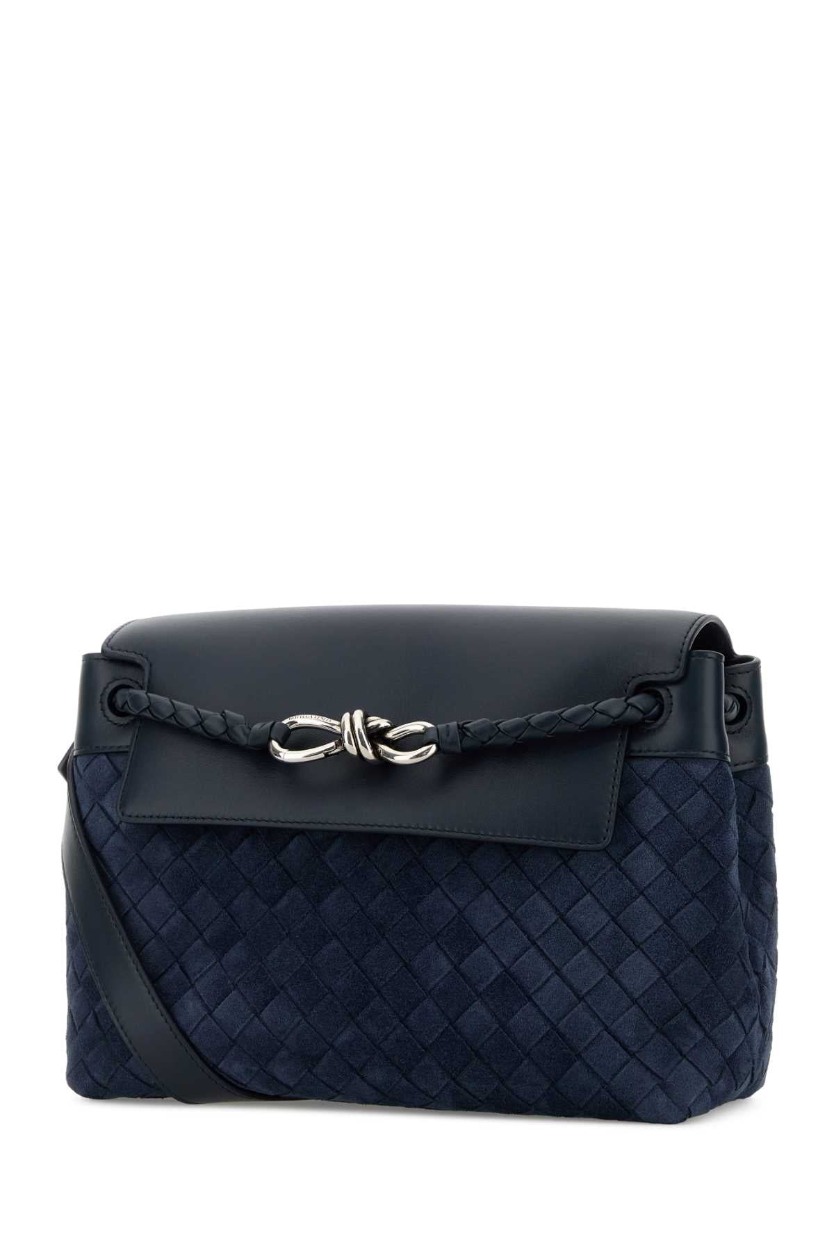 Bottega Veneta Men Navy Blue Suede Small Andiamo Crossbody Bag