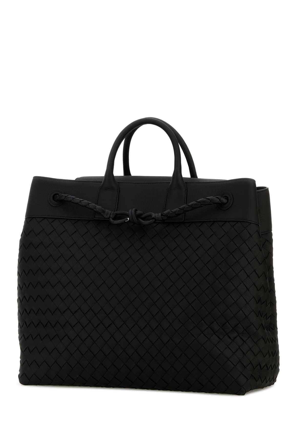 Bottega Veneta Men Black Leather Andiamo Voyager Travel Bag
