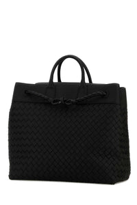 Bottega Veneta Men Black Leather Andiamo Voyager Travel Bag