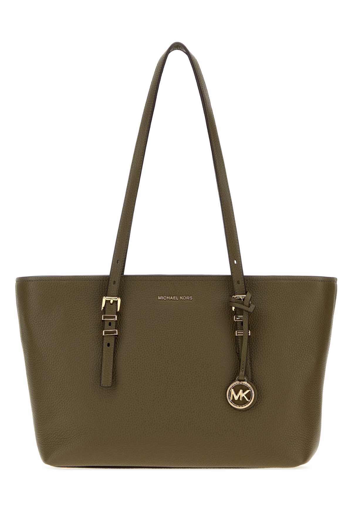 MICHAEL BY MICHAEL KORS Michael By Michael Kors Women Olive Green Leather Medium Quinn Shopping Bag