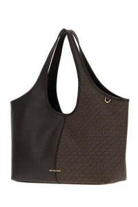 Michael By Michael Kors Women Chocolate Canvas And Leather Large Henly Shopping Bag