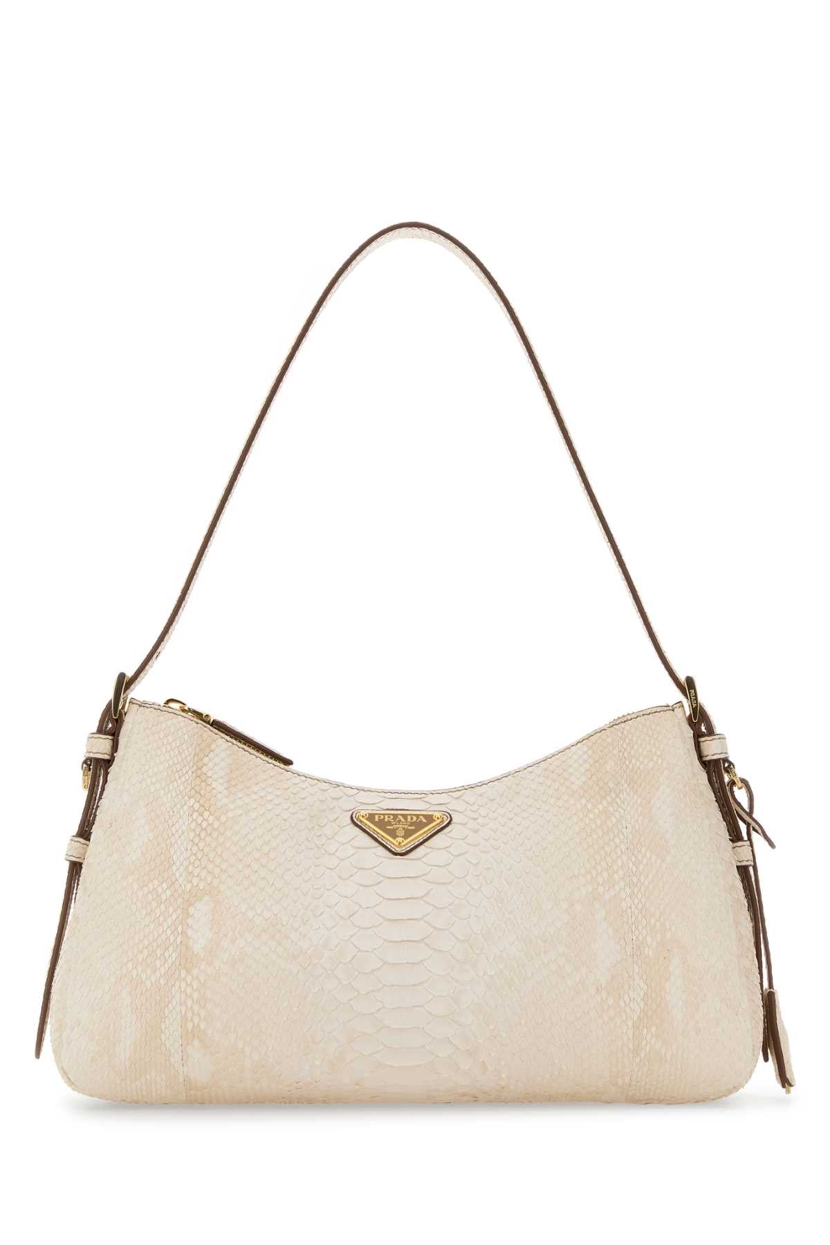 Prada Women Ivory Leather Aimee Shoulder Bag