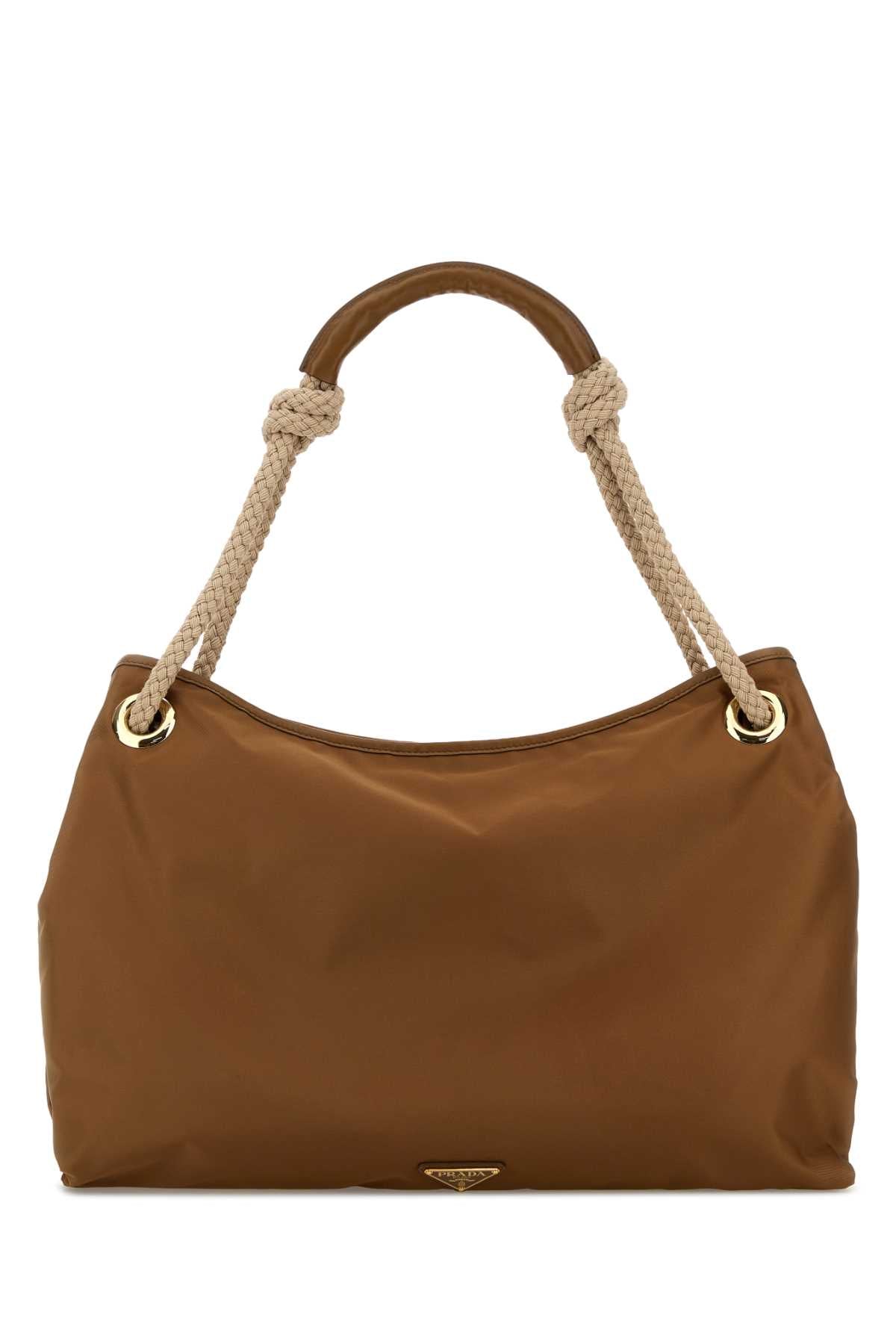 Prada Women Caramel Fabric Shopping Bag