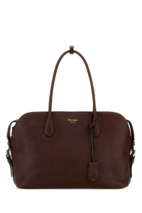 Prada Women Chocolate Leather Large Shopping Bag