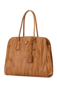 Prada Women Orange Leather Shopping Bag