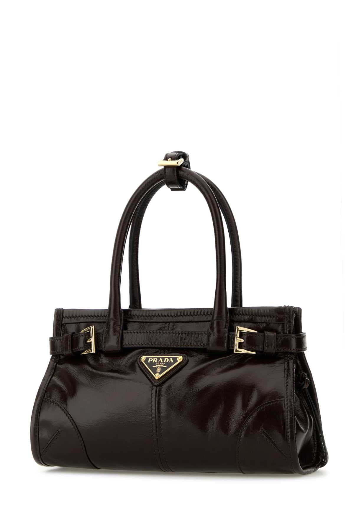 Prada Women Dark Brown Leather Mini Prada Bonnie Handbag