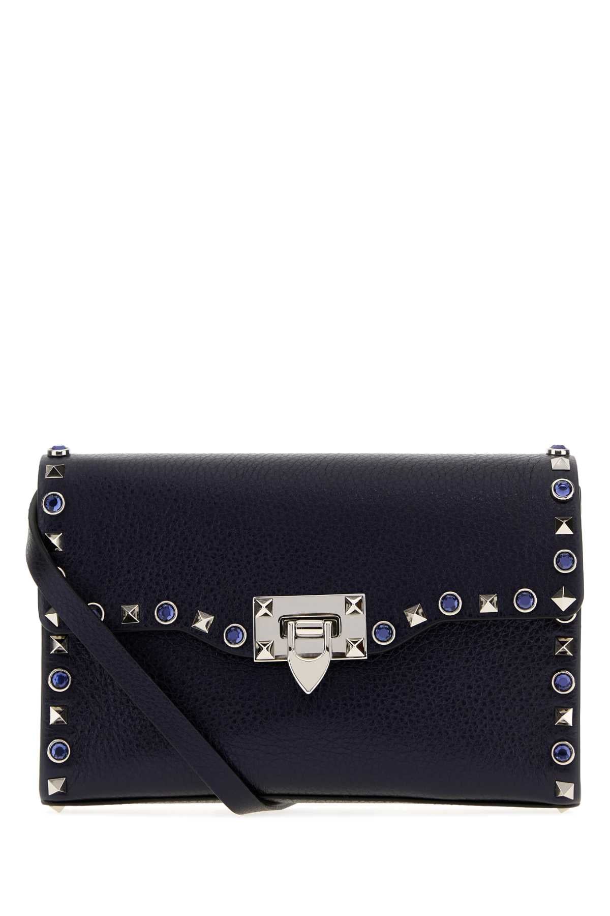 VALENTINO GARAVANI Valentino Garavani Women Navy Blue Leather Rockstud Crossbody Bag