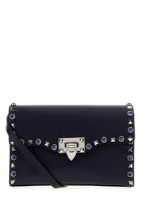 VALENTINO GARAVANI Valentino Garavani Women Navy Blue Leather Rockstud Crossbody Bag