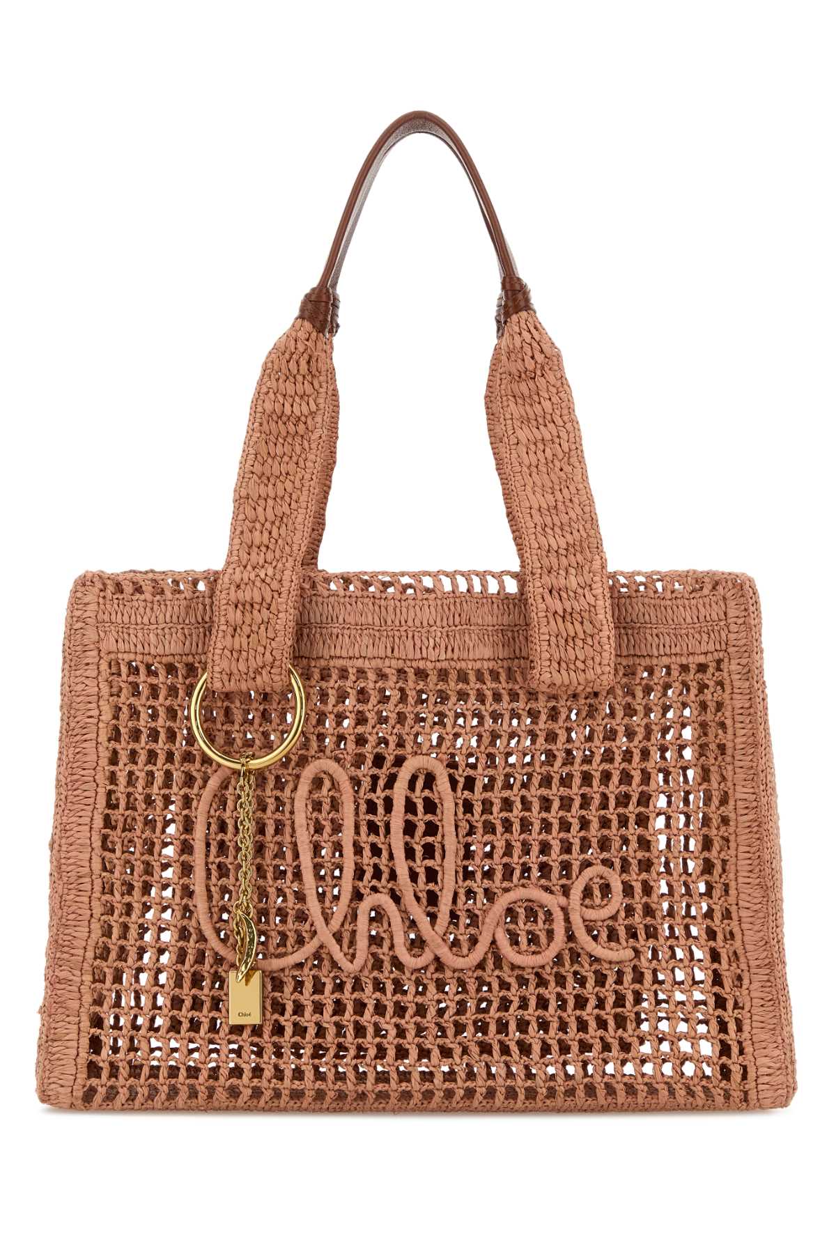 CHLOE Chloe Women Antiqued Pink Raffia East-West Summer Banana Shopping Bag