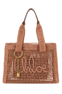 CHLOE Chloe Women Antiqued Pink Raffia East-West Summer Banana Shopping Bag