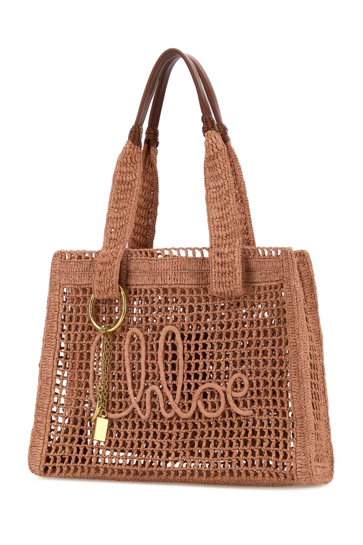 CHLOE Chloe Women Antiqued Pink Raffia East-West Summer Banana Shopping Bag