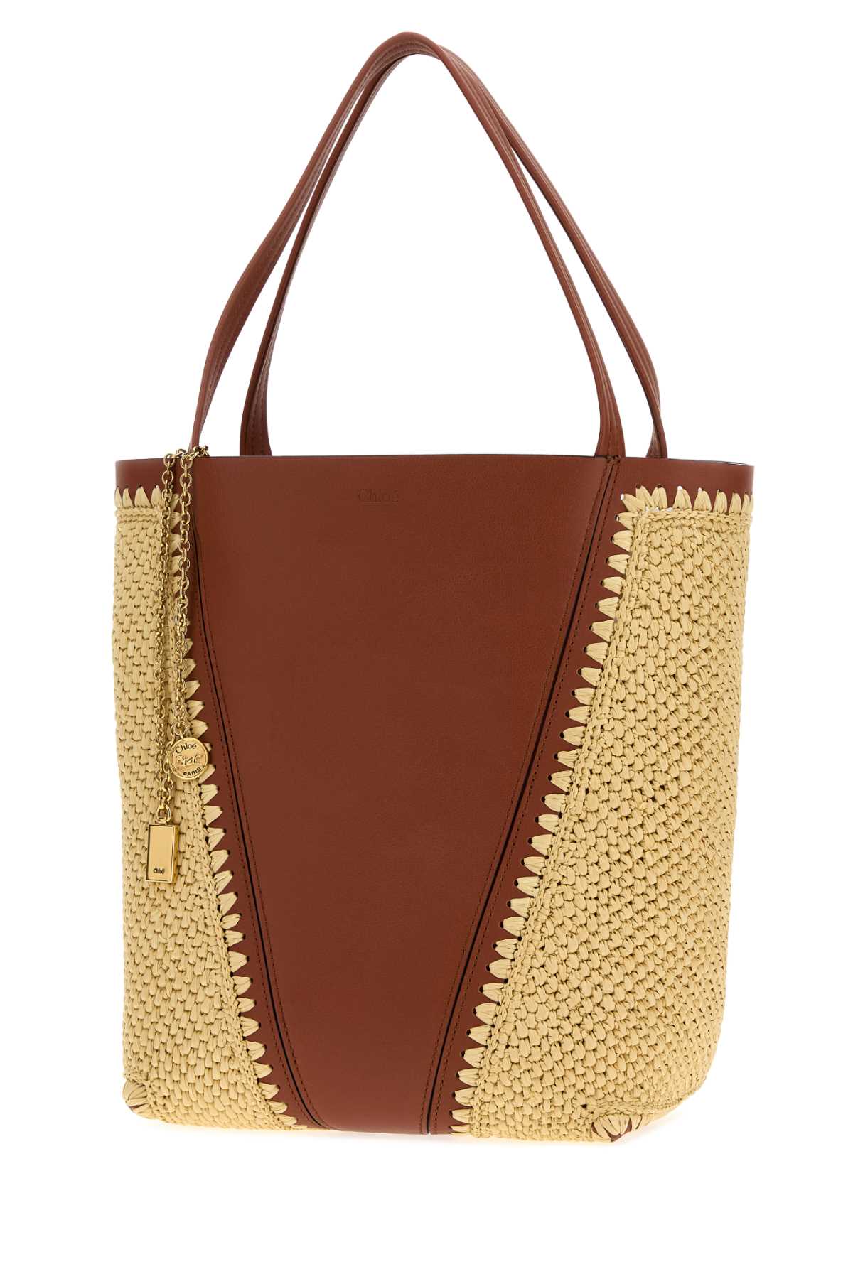 Chloe Women Two-Tone Raffia And Leather Chloe Spin Shopping Bag