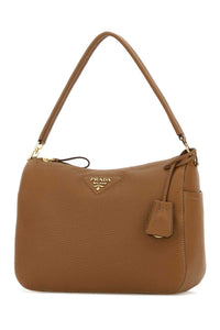 Prada Women Camel Leather Medium Shoulder Bag