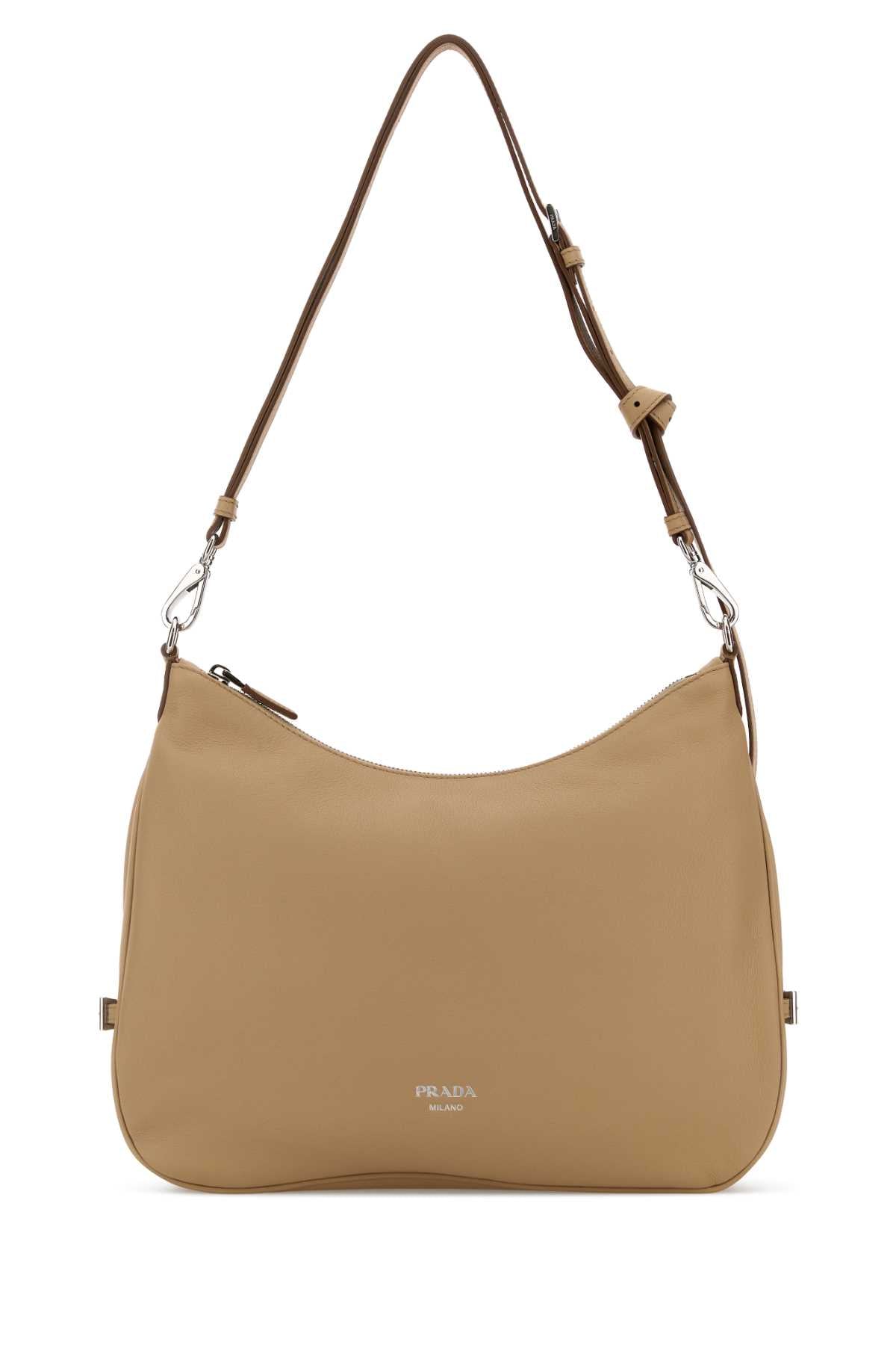 Prada Women Beige Leather Large Prada Fold Shopping Bag