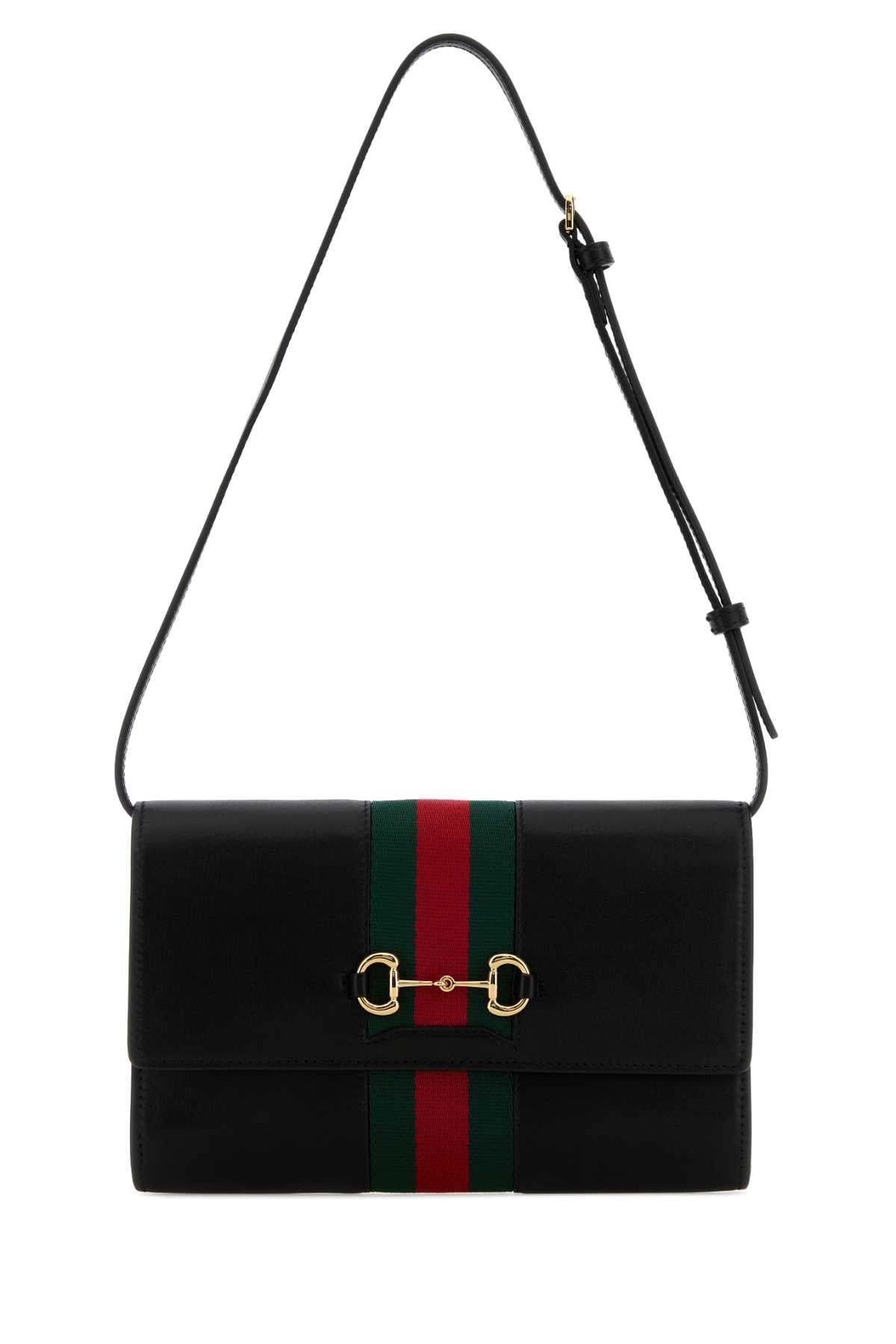 Gucci Women Black Leather Gucci Horsebit Web Wallet