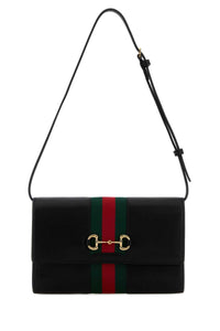 Gucci Women Black Leather Gucci Horsebit Web Wallet