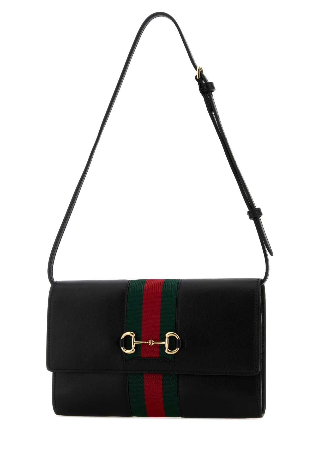Gucci Women Black Leather Gucci Horsebit Web Wallet