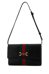 Gucci Women Black Leather Gucci Horsebit Web Wallet