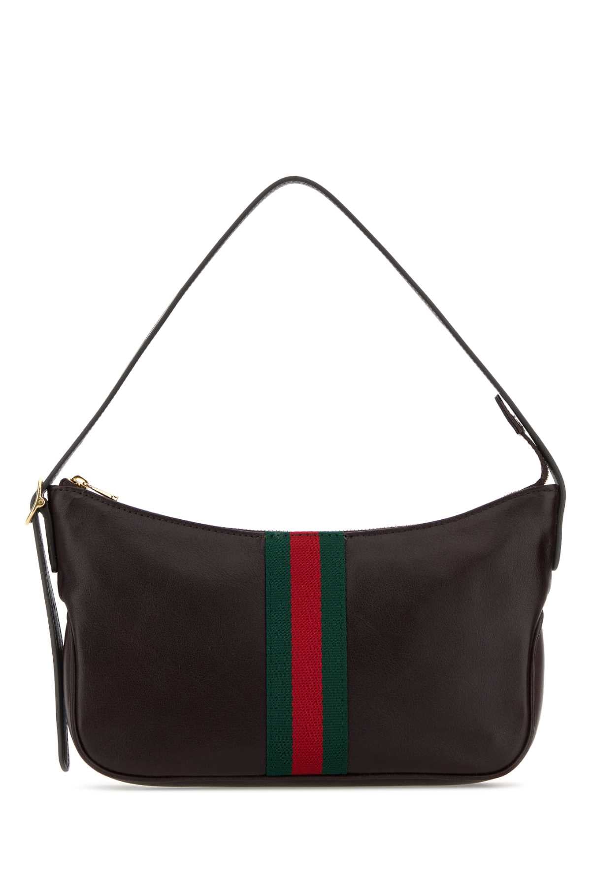 Gucci Men Dark Brown Leather Small Lunetta Shoulder Bag