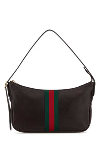 Gucci Men Dark Brown Leather Small Lunetta Shoulder Bag