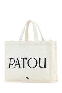 Patou Women White Canvas Shopping Bag